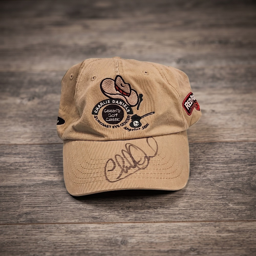 Charlie Daniels Signed Celebrity Golf Classic Hat Tan Red Baron Razor Cap